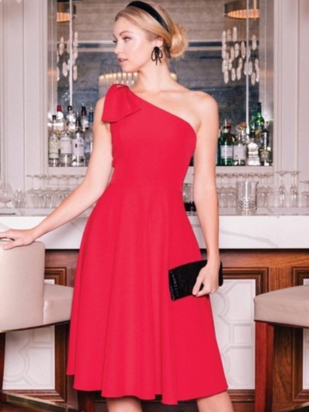 Gal Meets Glam Yvonne Ruby Red One Shoulder Bow Dress Party Size 6 NEW